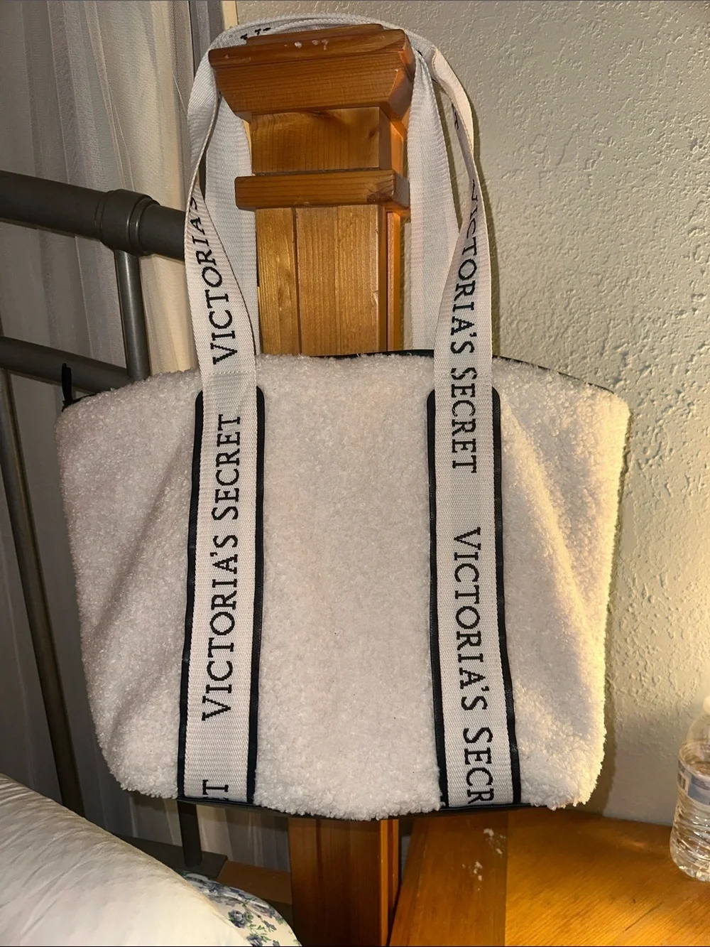 Victoria's Secret Cream Sherpa Tote with Branded Straps